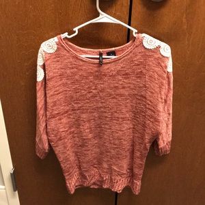 Pink Sweater with Lacy Shoulders